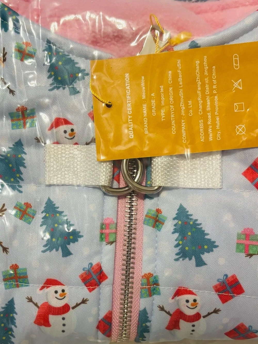 Holiday Quilted Snowman Dog Vest Jacket - Pink Lining